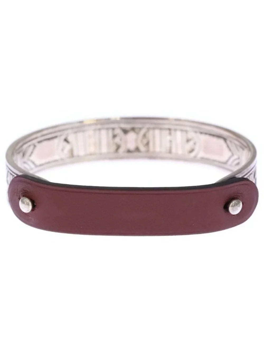 Hermes Touareg Leather Bangle Bracelet Silver Brown